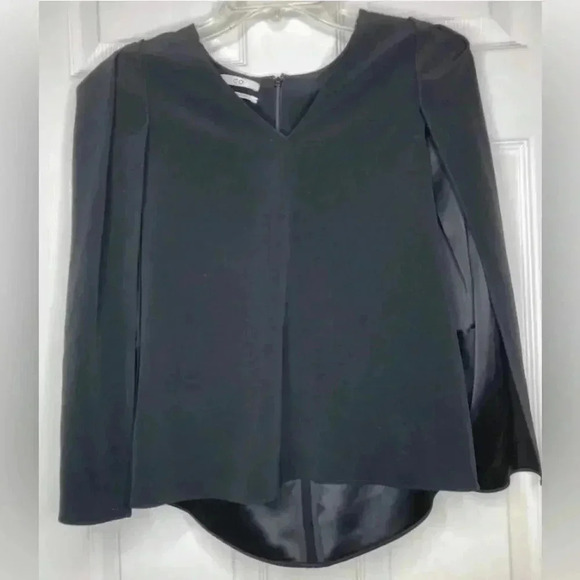 Woman CO Collection Spring 2018 Black V-Neck Cape Sleeve Blouse Shirt Sz XS EUC